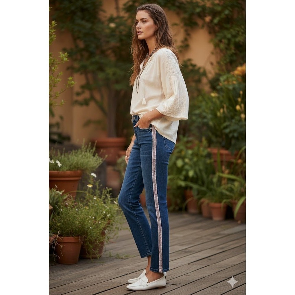 Anthropologie Pilcro The Slim Boyfriend Embroidered Side-Stripe Jeans Size 26P